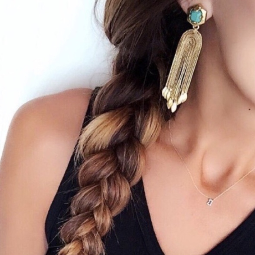 Stella & Dot | [V] Exotic Turquoise Blue+Gold Odeon Statement to Stud Earrings - Picture 6 of 11
